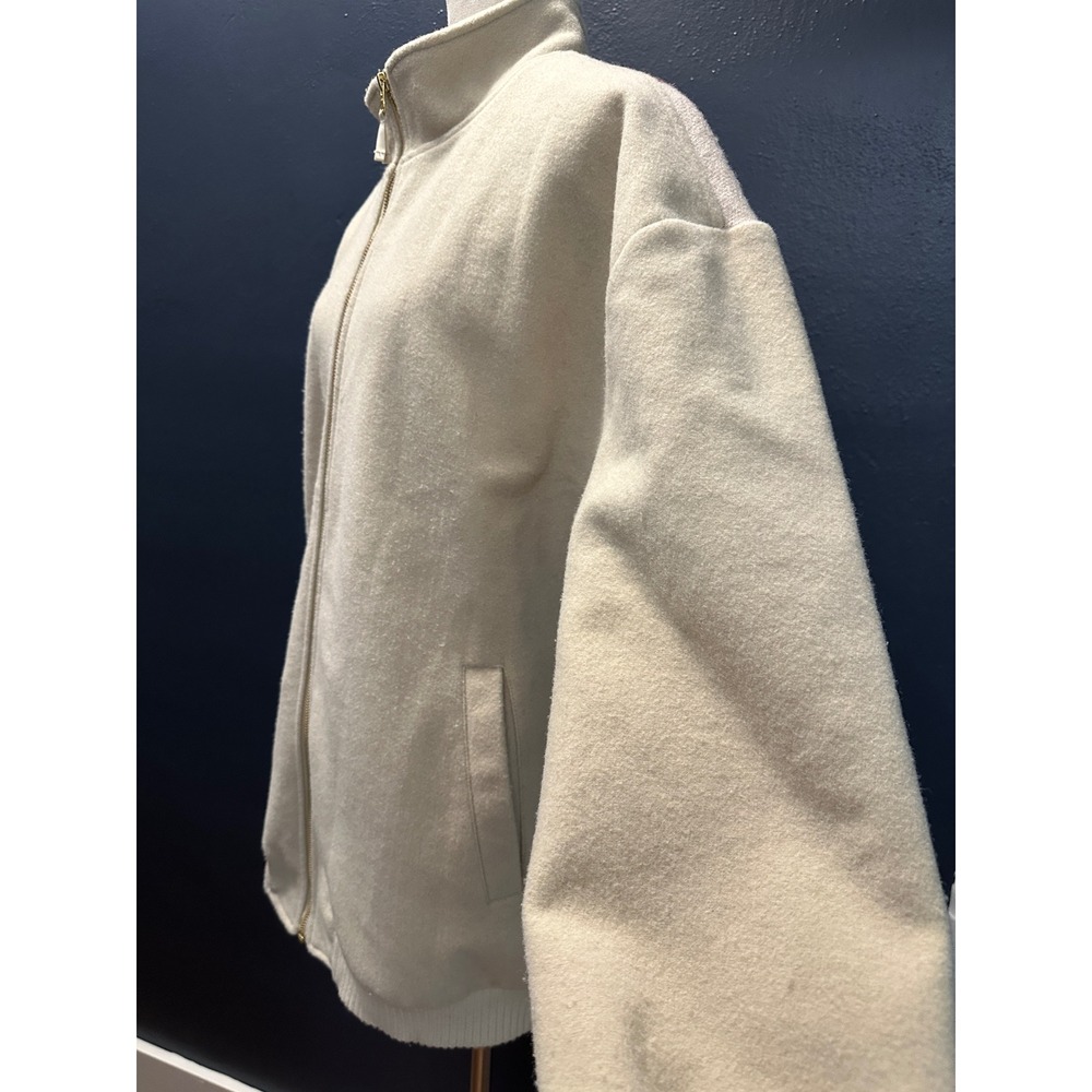 Anthropologie Tapestry Bomber Jacket M/L Cream Floral Knit Wool Blend Oversized - Picture 11 of 16